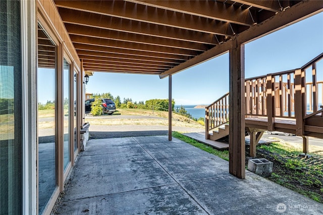 161 Lupine Dr, Sequim, WA 98382 - view of patio / terrace with stairs and a water view