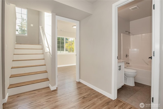 5814 Braywood Ln SE, Olympia, WA 98513 - stairway with wood finished floors and baseboards