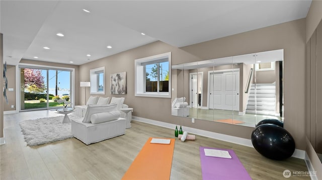 1006 4th St W, Kirkland, WA 98033 - workout area featuring wood finished floors and recessed lighting