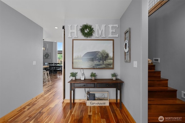 3146 State Route 508, Onalaska, WA 98570 - hall featuring wood finished floors, stairway, and recessed lighting