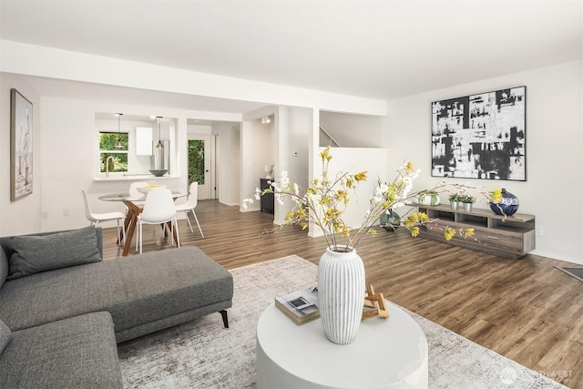 16932 NE 2nd Pl, Bellevue, WA 98008 - living area featuring wood finished floors and baseboards