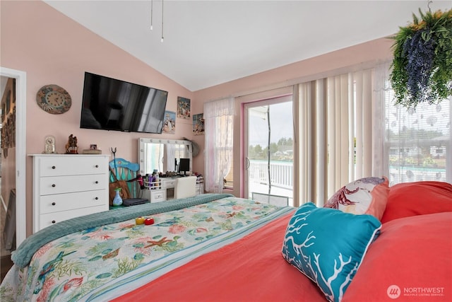 118 Ocean Lake Way NE, Ocean Shores, WA 98569 - bedroom with vaulted ceiling, access to exterior, and multiple windows