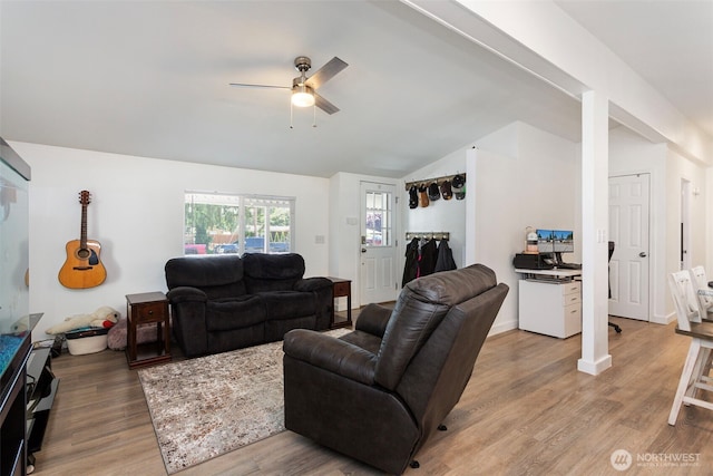207 6th St, Sultan, WA 98294 - living area with ceiling fan, lofted ceiling, and light wood-style flooring
