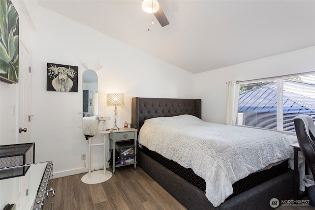 207 6th St, Sultan, WA 98294 - bedroom with vaulted ceiling, wood finished floors, and ceiling fan