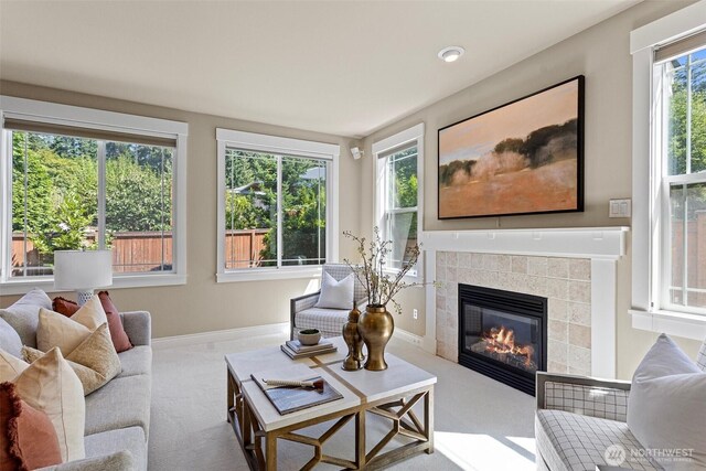 2648 116th Ave NE, Bellevue, WA 98004 - living room featuring carpet and a fireplace