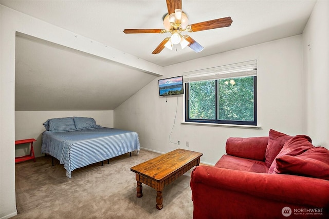 9304 Farwest Dr SW, Tacoma, WA 98498 - bedroom featuring carpet, vaulted ceiling, and a ceiling fan
