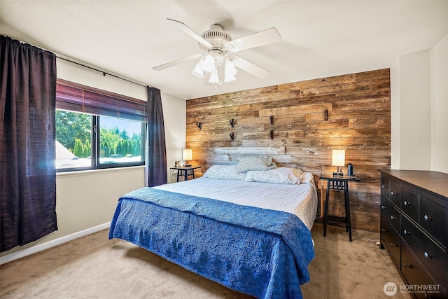 9304 Farwest Dr SW, Tacoma, WA 98498 - carpeted bedroom with wooden walls and ceiling fan
