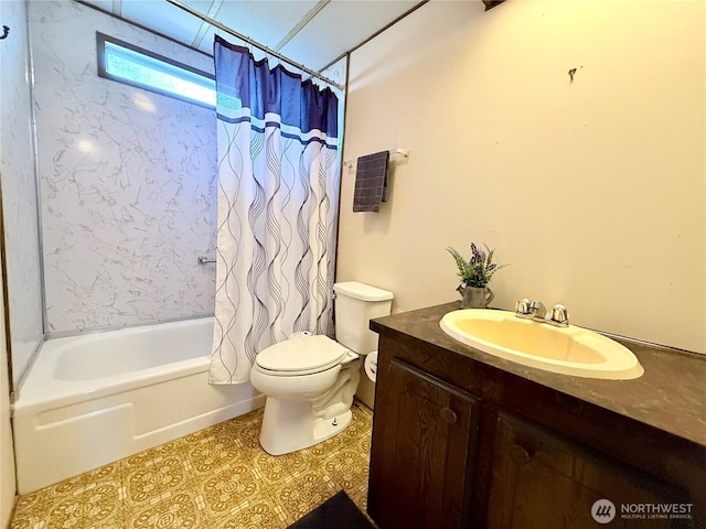 1519 Alonda Ln NE, Olympia, WA 98516 - bathroom featuring shower / tub combo with curtain, vanity, and tile patterned floors