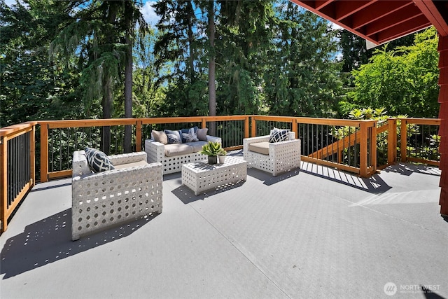 317NW 177th St, Shoreline, WA 98177 - deck featuring outdoor lounge area and view of wooded area