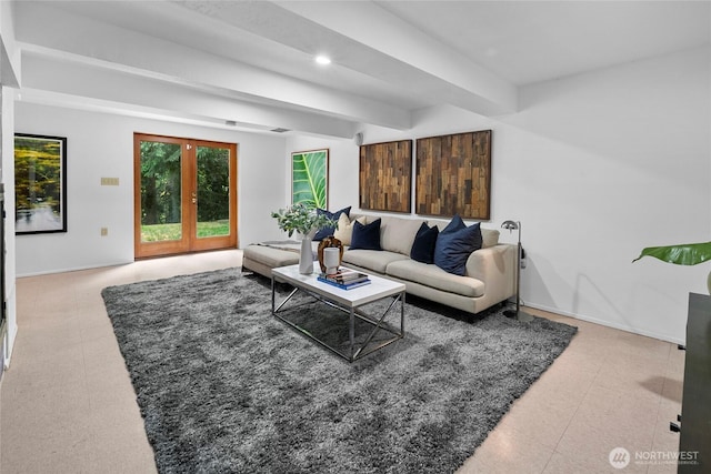 317NW 177th St, Shoreline, WA 98177 - living area featuring recessed lighting and beamed ceiling