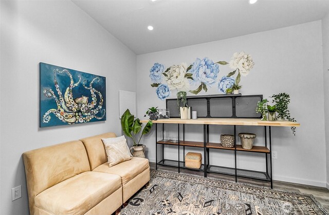 3406 SW Manning St, Seattle, WA 98126 - living area featuring wood finished floors, recessed lighting, and vaulted ceiling