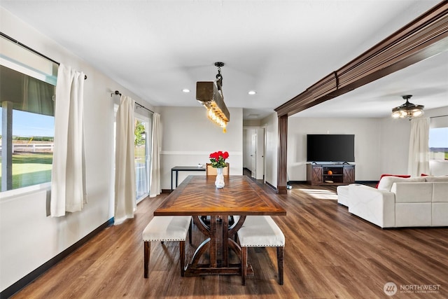 19621 N Glade Rd, Mesa, WA 99343 - dining area featuring dark wood-style floors and recessed lighting