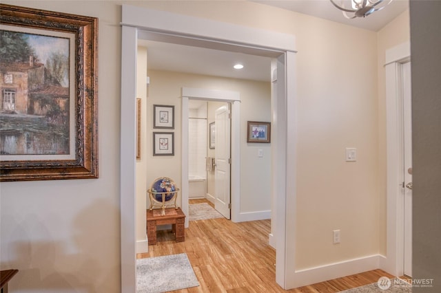 789 Island Cir SE, Ocean Shores, WA 98569 - hallway with light wood finished floors and recessed lighting