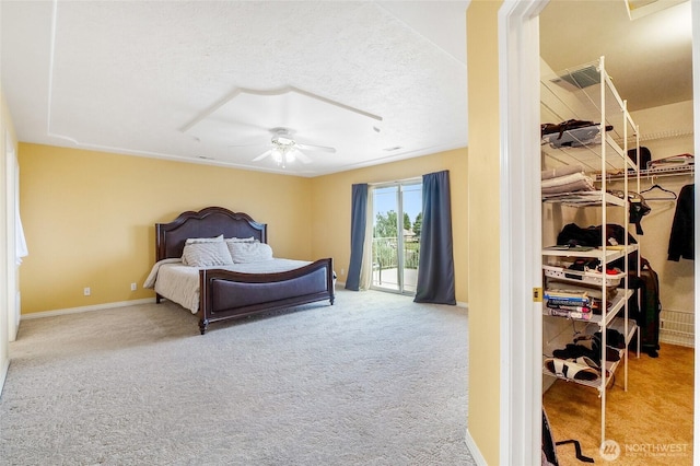 9460 Albert Way SE, Moses Lake, WA 98837 - bedroom featuring carpet, access to outside, a ceiling fan, and a textured ceiling