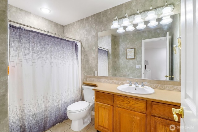 9460 Albert Way SE, Moses Lake, WA 98837 - full bathroom with tile patterned flooring, vanity, and a shower with shower curtain