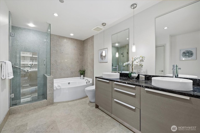 737 Olive Way Unit 1903, Seattle, WA 98101 - full bathroom with double vanity, a bath, and a stall shower