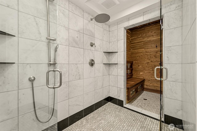 991 Lakeview St, Bellingham, WA 98229 - full bathroom with a shower stall and wooden walls