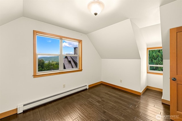 991 Lakeview St, Bellingham, WA 98229 - bonus room with baseboard heating, lofted ceiling, and dark wood finished floors
