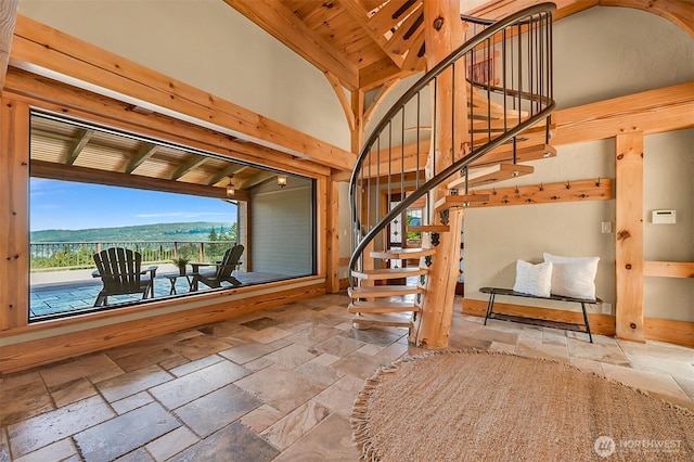 991 Lakeview St, Bellingham, WA 98229 - stairway with stone tile floors and high vaulted ceiling