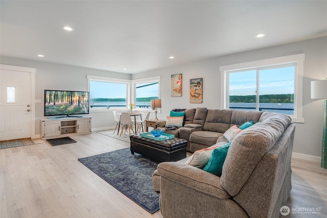 5341 S Bercot Rd, Freeland, WA 98249 - living room featuring plenty of natural light, recessed lighting, and light wood-type flooring