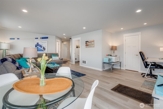 5341 S Bercot Rd, Freeland, WA 98249 - living room featuring wood finished floors, recessed lighting, and a desk