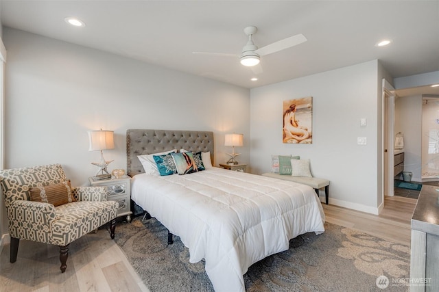 5341 S Bercot Rd, Freeland, WA 98249 - bedroom featuring light wood-style flooring, recessed lighting, and a ceiling fan