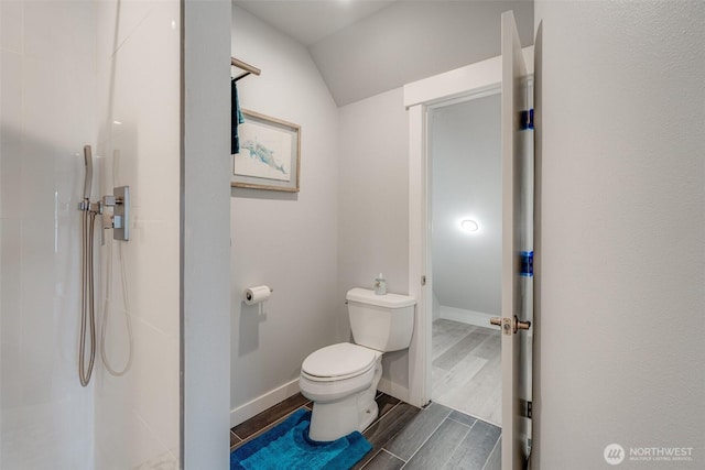 5341 S Bercot Rd, Freeland, WA 98249 - full bathroom featuring wood finished floors, vaulted ceiling, and a shower