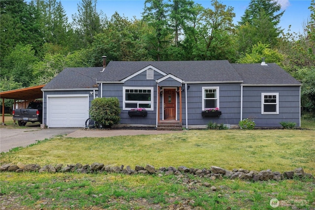5140 Johnson Point Rd NE, Olympia, WA 98516 - single story home featuring driveway, roof with shingles, a garage, and a front lawn