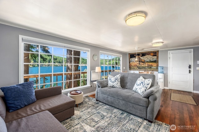 1205 Summit Lake Shore Rd NW, Olympia, WA 98502 - living area featuring hardwood / wood-style flooring and a water view