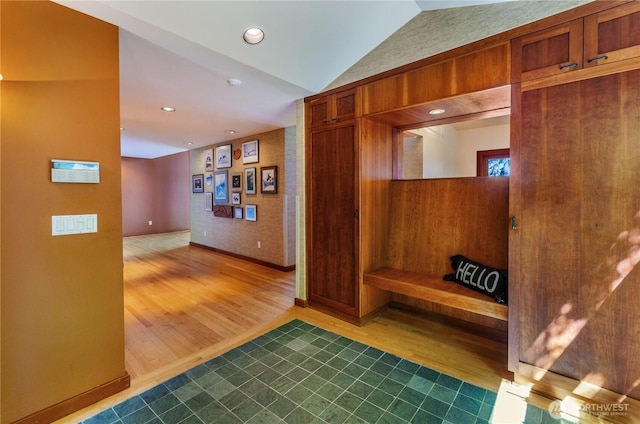 9913 Point View St NE, Olympia, WA 98516 - mudroom with dark wood finished floors, lofted ceiling, and recessed lighting