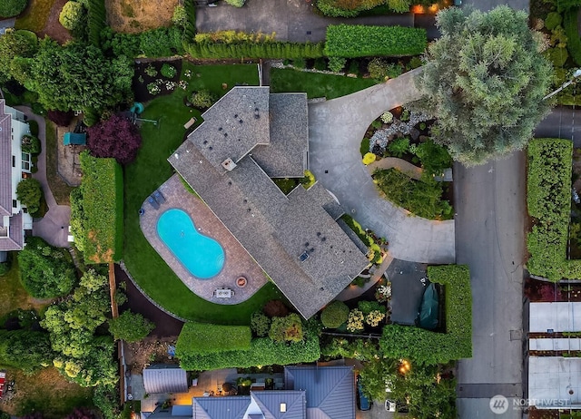 9620 NE 28th St, Clyde Hill, WA 98004 - aerial overview of property's location featuring a pool area
