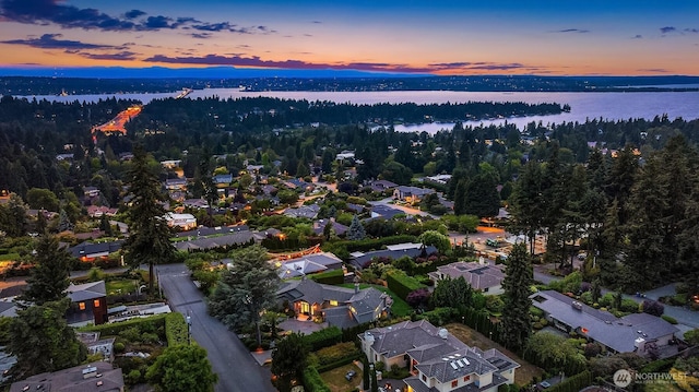 9620 NE 28th St, Clyde Hill, WA 98004 - aerial overview of property's location featuring a nearby body of water and nearby suburban area