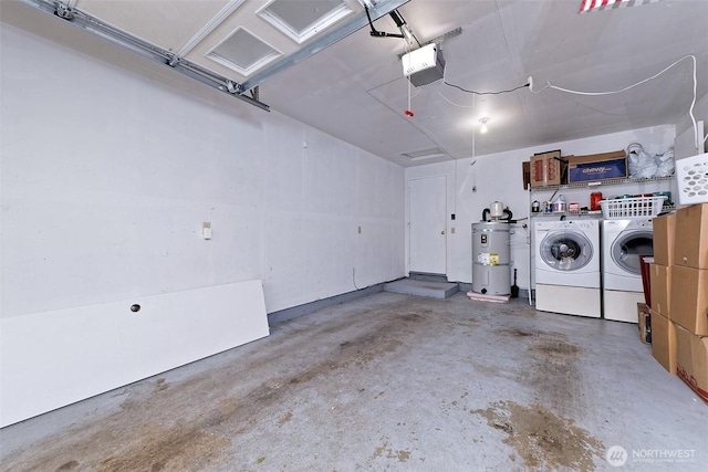 2059 Beverly Blvd, Shelton, WA 98584 - garage featuring washing machine and dryer, secured water heater, and a garage door opener