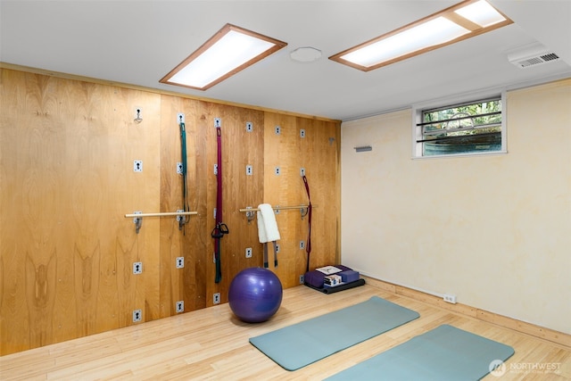3912 NE 127th St, Seattle, WA 98125 - exercise room featuring wood finished floors and wooden walls