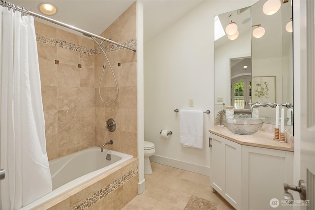 3210 Hunts Point Rd, Hunts Point, WA 98004 - bathroom featuring vanity, tiled shower / bath combo, and tile patterned floors