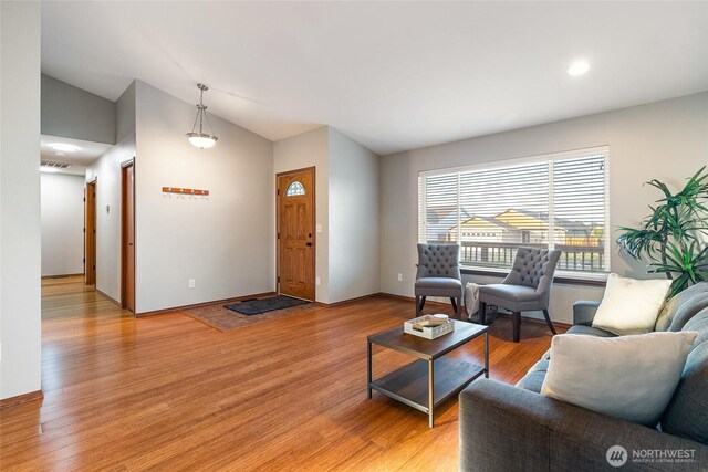 5983 Honeycutt Ct, Ferndale, WA 98248 - living area with light wood finished floors, lofted ceiling, and recessed lighting