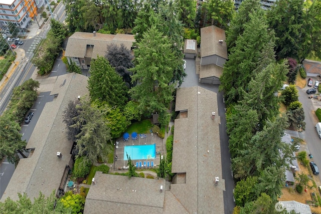 13573 Linden Ave N Unit 302, Seattle, WA 98133 - aerial view of property and surrounding area with a pool area