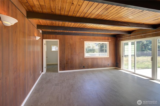 408 N 11th St, Elma, WA 98541 - unfurnished room featuring wooden walls, plenty of natural light, wood finished floors, and a wood ceiling with exposed beams