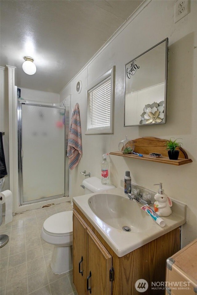 408 N 11th St, Elma, WA 98541 - full bathroom featuring vanity, a shower stall, and tile patterned floors