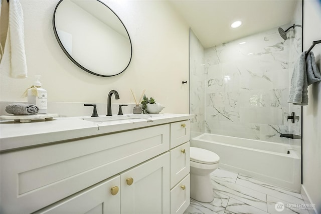 1322 Crescent Ave, Centralia, WA 98531 - full bathroom featuring vanity, marble finish floors,  shower combination, and recessed lighting