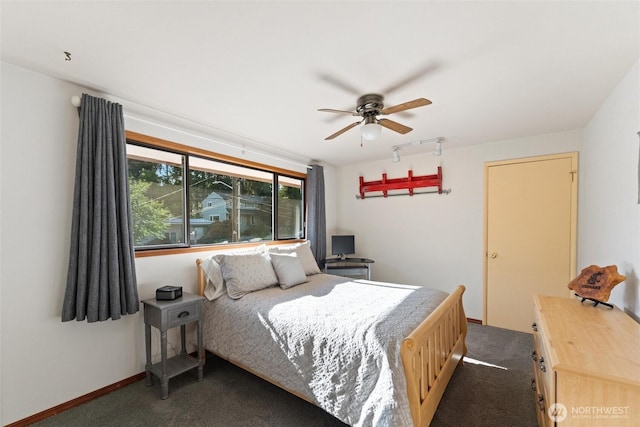 17310 Palatine Ave N, Shoreline, WA 98133 - bedroom with carpet flooring, rail lighting, and a ceiling fan