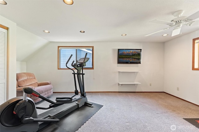 17310 Palatine Ave N, Shoreline, WA 98133 - workout room featuring carpet flooring, recessed lighting, and ceiling fan