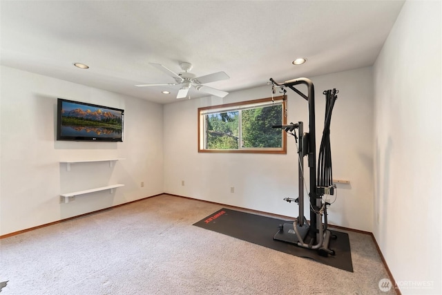 17310 Palatine Ave N, Shoreline, WA 98133 - workout room featuring carpet, recessed lighting, and ceiling fan