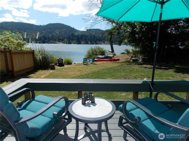 3223 Aspinwall Rd NW, Olympia, WA 98502 - deck with a view of trees, a water view, and a lawn