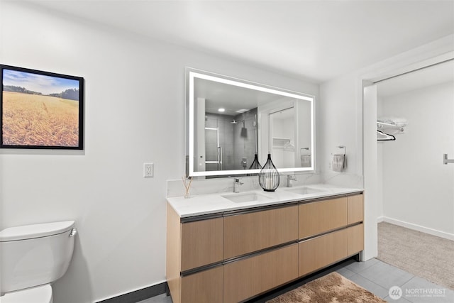 1808 Minor Ave Unit 3105, Seattle, WA 98101 - full bath featuring double vanity, a shower stall, and tile patterned flooring