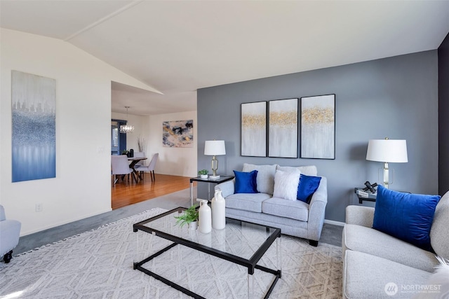 7332 156th St SE, Snohomish, WA 98296 - living room with a chandelier and vaulted ceiling