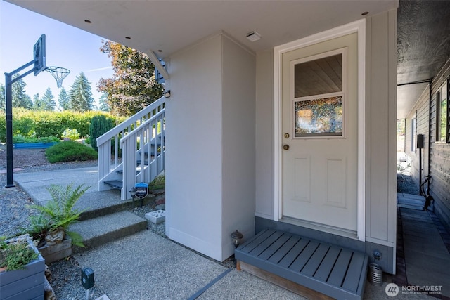 7332 156th St SE, Snohomish, WA 98296 - property entrance featuring stucco siding