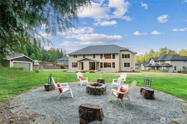 24130 145th Ave SE, Snohomish, WA 98296 - view of patio / terrace with an outdoor fire pit and an outdoor structure