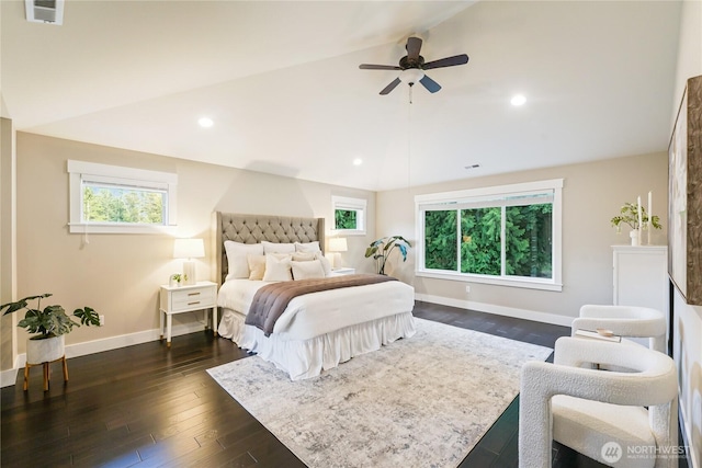 24130 145th Ave SE, Snohomish, WA 98296 - bedroom with vaulted ceiling, multiple windows, dark wood-style floors, and recessed lighting