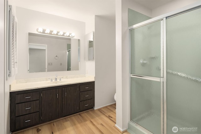 8005 Sand Point Way NE Unit A52, Seattle, WA 98115 - full bath with wood finished floors, vanity, and a shower stall